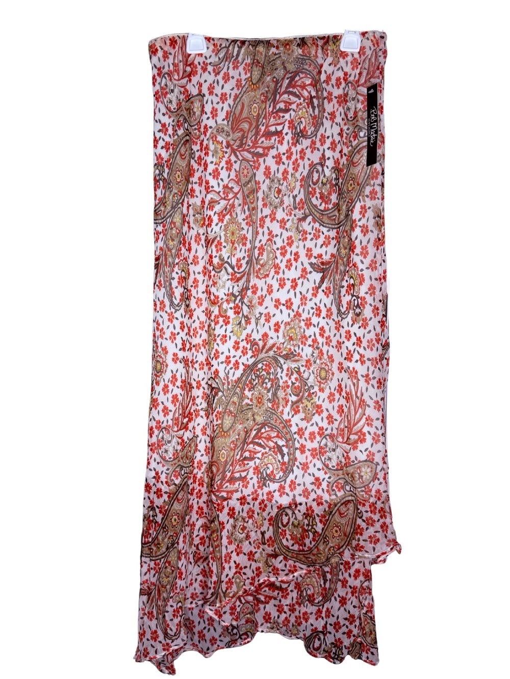 Vintage Bob Mackie Bohemian Paisley Floral Silk Maxi Skirt - Red & Brown